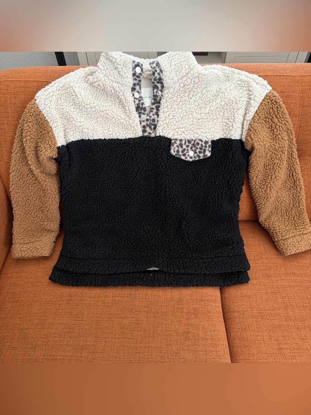 Thread and Supply Colorblock Sherpa Pullover Jacket - Black, Cream & Tan